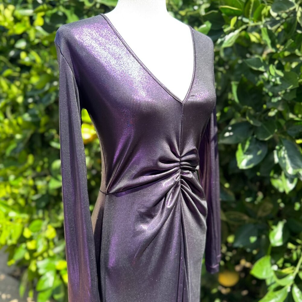 ROTATE Birger Christensen Midi Dress Size Medium Purple Ruched